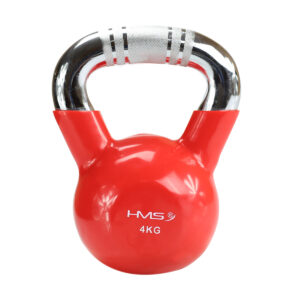 KTC04 RED KETTLEBELL ŻELIWNY POKRYTY WINYLEM Z CHROMOWANYM UCHWYTEM HMS