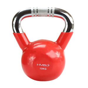 KTC10 RED KETTLEBELL ŻELIWNY POKRYTY WINYLEM Z CHROMOWANYM UCHWYTEM HMS