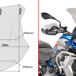 GIVI 5124D – SZYBA DYMIONA 43,5 x 43 cm (H x W) / POTRZEBNY KIT - BMW R1200 / 1250 GS / ADVENTURE
