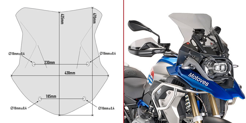 GIVI 5124D – SZYBA DYMIONA 43,5 x 43 cm (H x W) / POTRZEBNY KIT - BMW R1200 / 1250 GS / ADVENTURE