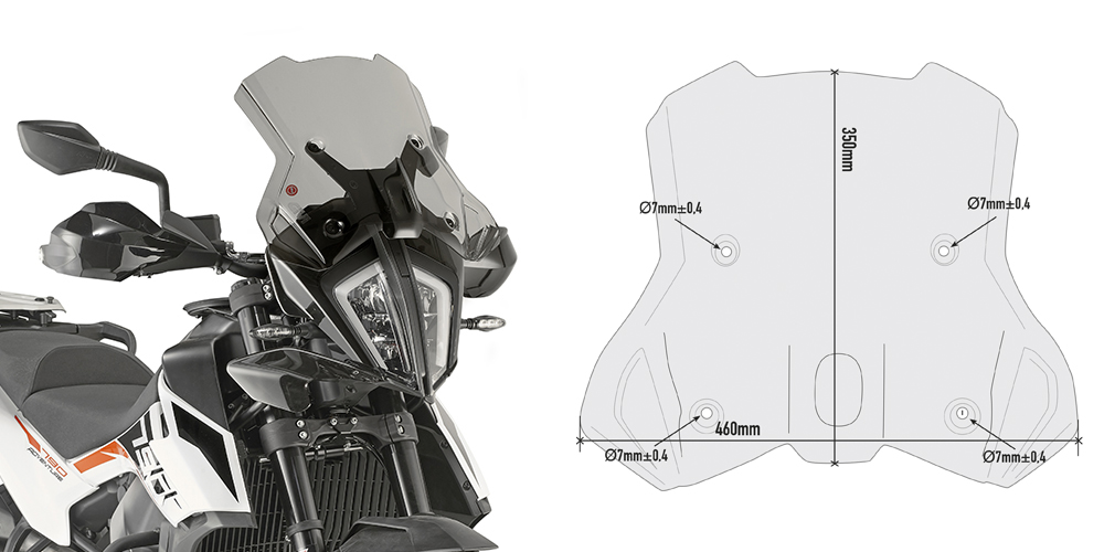 GIVI 7710D – SZYBA DYMIONA 35 x 46 cm (H x W) - KTM 390 Adventure (20 > 22) / 790 Adventure (19 > 20) / 890 Adventure (21 > 22)