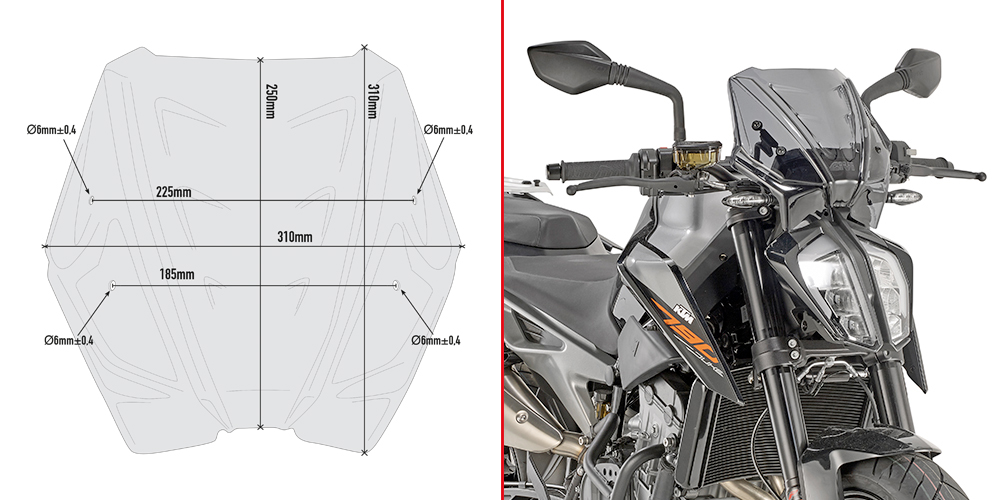 GIVI A7708 – SZYBA DYMIONA 25 x 31 cm (H x W) - KTM Duke 790 (18 > 20)
