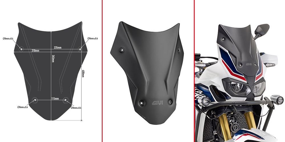 GIVI D1144BO – SZYBA SPORTOWA CZARNA 40 x 31 (H x W) HONDA CRF 1000L AFRICA TWIN (16 18)