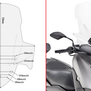 GIVI D2136ST – SZYBA SZYBA PRZEZROCZYSTA 73,5 x 64 cm (H x W) - YAMAHA X-Max 125 / 300 (17-18)