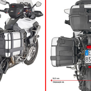 GIVI PLO6423MK — ilustracja montażu kufrów na Triumph Tiger 1200 GT Explorer; kufry i motocykl sprzedawane osobno